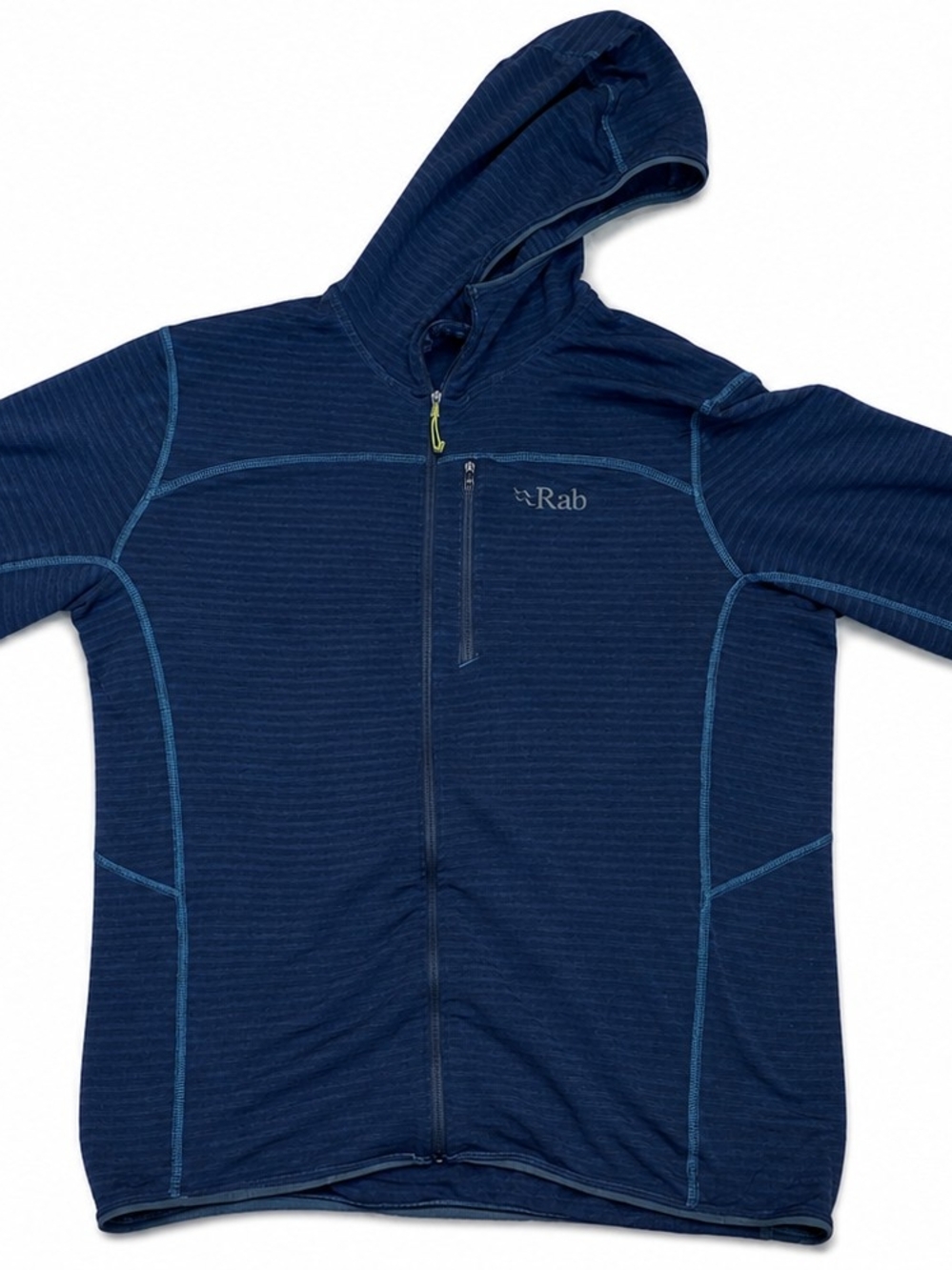 Rab Men’s Large Navy Blue Grid Fleece Full-Zip Hooded Hiking Jacket